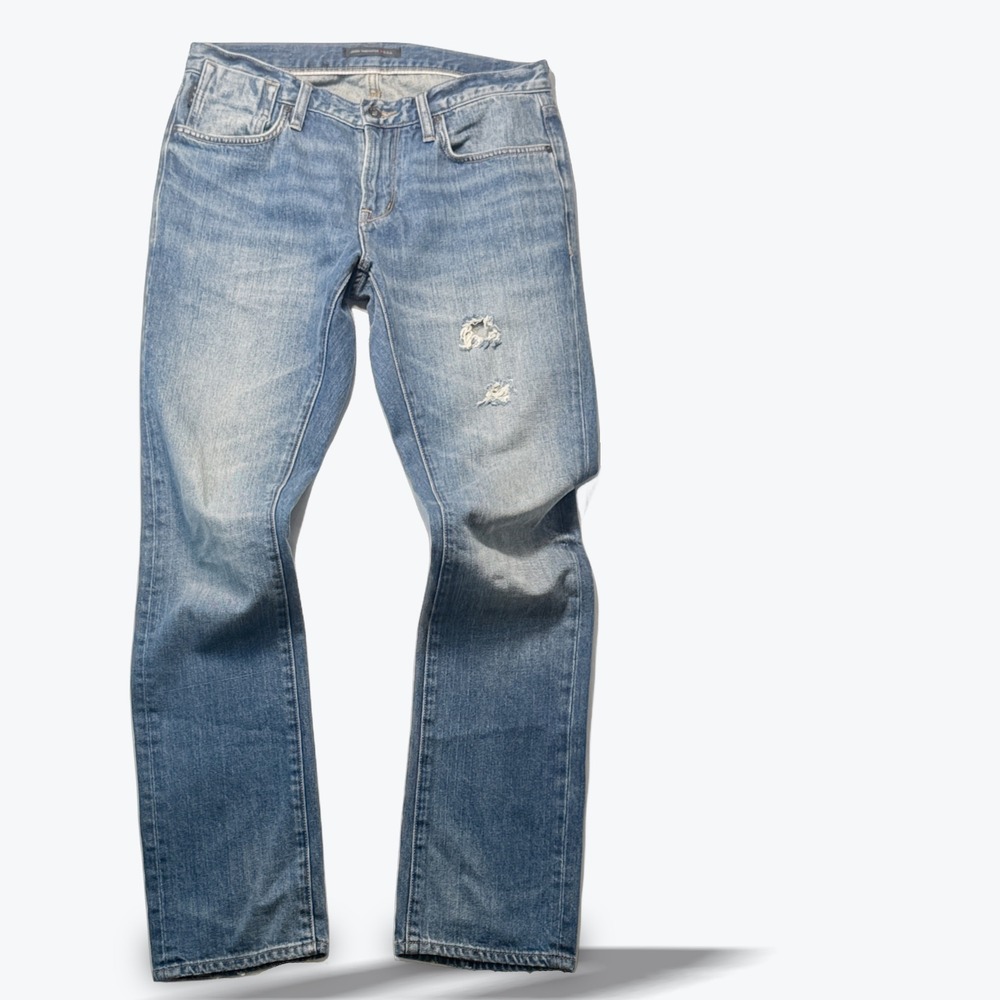John Varvatos Jeans Bowery Slim Straight Medium Wash Distressed Blue Size 30